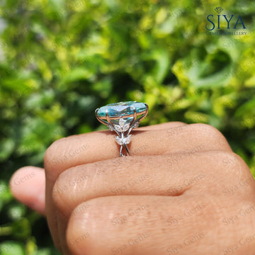 Cyan Blue Floral Marquise Cut Moissanite Engagement Ring Vintage 14K Gold Moissanite Diamond Wedding Ring Nature Inspire Ring For Women