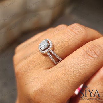 Cushion Cut Lab-Grown Diamond Halo Engagement Ring 18K White Gold Split Shank Bridal Ring Gift for Her