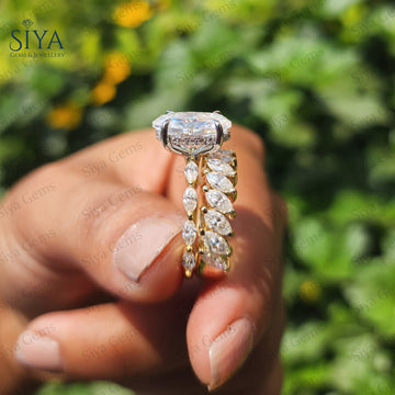 Oval Cut Lab-Grown Diamond Ring Set Matching Wedding Band Bridal Set Promise Ring Gift for Her