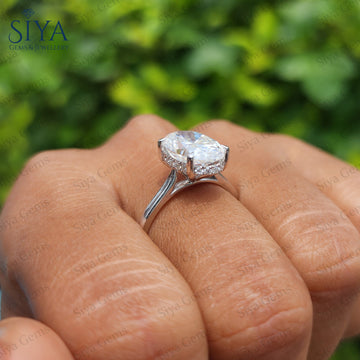 3 CT Oval Moissanite Engagement Ring Oval Solitaire Hidden Halo Ring Oval Wedding Ring Promise Ring 14K White Gold Ring for Wome