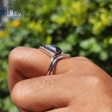 1.5 CT Salt and Pepper Diamond Kite Engagement ring Diamond ring 14K Gold Diamond wedding ring Unique Anniversary ring Promise Ring