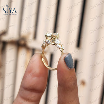 Marquise Cut Lab-Grown Diamond Floral Engagement Ring 14K Gold Vintage Nature Inspired Wedding Ring