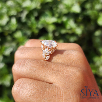 Pear Cut Lab-Grown Diamond Floral Engagement Ring 14K Solid Gold Nature Inspired Vintage Wedding Ring