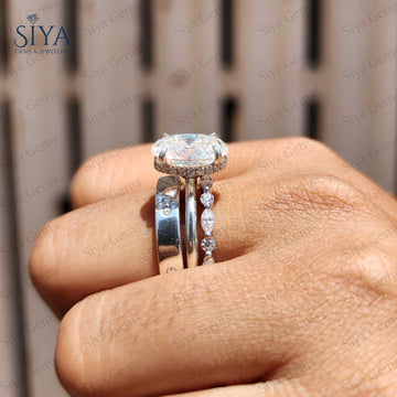 Oval Lab-Grown Diamond Ring Set 14K Gold Bridal Set Engagement Ring Wedding Eternity Bands