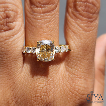 2.5CT Canary Yellow Cushion Cut Moissanite Engagement Ring  Cushion Promise Ring Hidden Halo Pave Setting Birthday Gift Ring Fancy Ring.