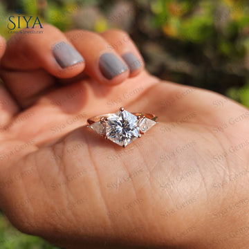 Hexagon Cut Lab-Grown Diamond Three Stone Engagement Ring 14K Gold Trilogy Wedding Ring