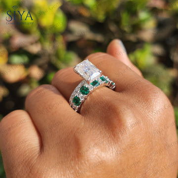 Radiant Cut Lab-Grown Diamond Ring Set White Gold Bridal Set Engagement Ring Wedding Band