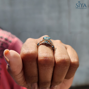 2.11ct Portuguese Cut Cyan Blue Moissanite Ring