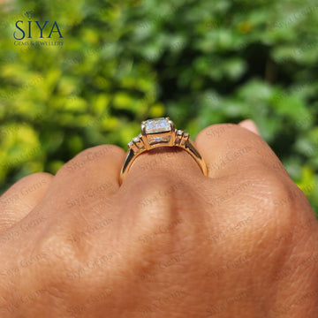 Emerald Cut Moissanite Engagement Diamond Ring Emerald Cut Cluster Ring 14k Gold Wedding Ring Vintage Ring For Her Engagement Gifts