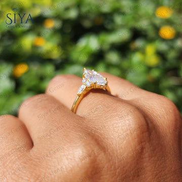 Marquise Cluster Lab-Grown Diamond Wedding Ring 14K Solid Gold Engagement Ring Anniversary Gift for Her