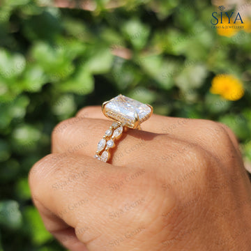 Radiant Cut Lab-Grown Diamond Bridal Set 14K Gold Vintage Engagement Ring Wedding Band Set Gift