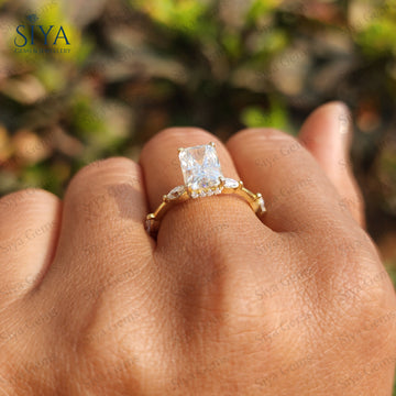 Radiant Cut Lab-Grown Diamond Ring 14K Solid Gold Hidden Halo Distance Pave Engagement Wedding Ring