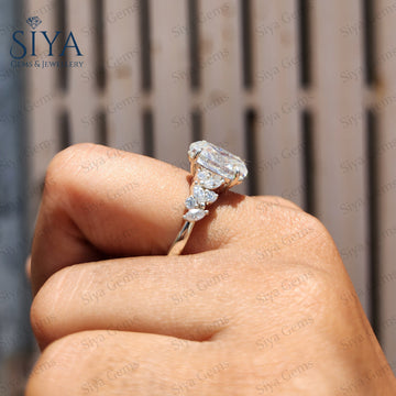 Oval Cut Moissanite Diamond Engagement Ring Oval Cut Cluster Wedding Ring 14K Solid White Gold Ring Anniversary Gift Promise Ring For Women