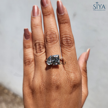 Antique Toi Et Moi Engagement Ring 4.05TW Gray Two Stone Radiant and Pear Cut Moissanite Ring You & Me Gift Ring For Her.