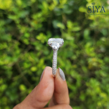 4CT Radiant Cut Moissanite Engagement Ring Radiant Cut Three Side Pave Wedding Ring Unique Hidden Halo Stackable Proposal Ring For Her