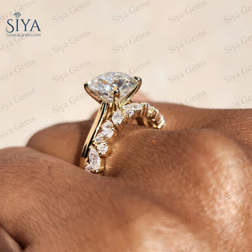 Round Cut Lab-Grown Diamond Ring Set 14K Gold Engagement Ring Wedding Band Bridal Set For Her