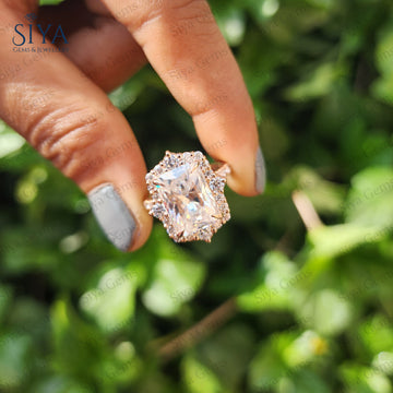 Radiant Cut Moissanite Engagement Ring Radiant Cut Halo Moissanite Ring Art Deco Wedding Ring Pave Moissanite Ring Promise Ring