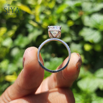 Radiant Cut Lab-Grown Diamond Ring 14K Gold Hidden Halo Solitaire Engagement Wedding Anniversary Ring