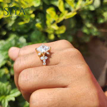 Princess Cut Lab-Grown Diamond Ring Floral Cluster Hidden Halo Pave Band 14K Gold Vintage Engagement Ring