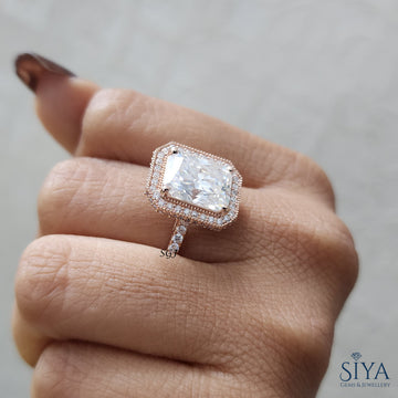 3.5 CT Radiant Cut Engagement Ring Radiant Halo Moissanite Diamond Ring 14K Solid Gold Wedding Ring Proposal Ring Anniversary Gift for her