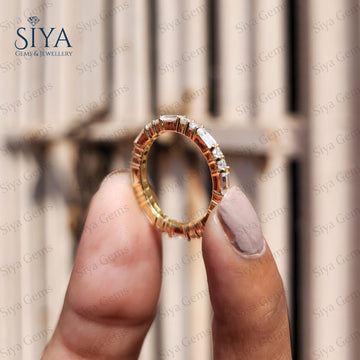 Lab-Grown Diamond Baguette and Round Wedding Band Dainty Stackable Ring Anniversary Gifts