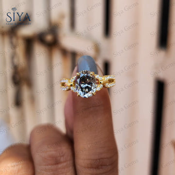 Step Cut Gray Oval Moissanite Engagement Ring 14K Yellow Gold Wedding Anniversary Ring