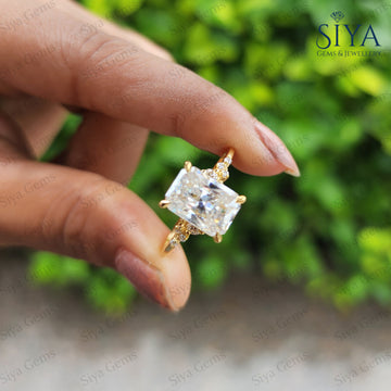 Radiant Cut Cluster Engagement Ring Radiant Cut Moissanite Diamond Ring 14K Solid Gold Anniversary Gift For Her Personalized Gifts