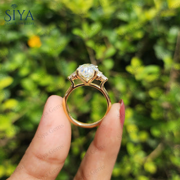 Oval Moissanite Cluster Engagement Ring 14K Yellow Gold Statement Ring Marquise & Round Side Stones Unique Vintage Wedding Ring For Her