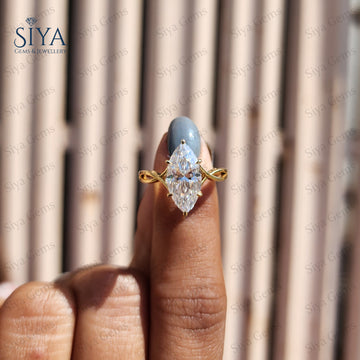 Marquise Cut Lab-Grown Diamond Ring 14K Gold Twisted Band Solitaire Engagement Wedding Ring