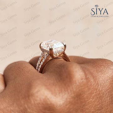 Emerald Cut Lab-Grown Diamond Ring 14K Yellow Gold Split Shank Solitaire Vintage Art Deco Engagement Ring