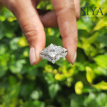 2CT Cluster Pear Engagement Bridal Ring Set Pear Cut Moissanite Diamond Wedding Ring Set 14K Solid Gold Anniversary Ring Promise Rings For Her