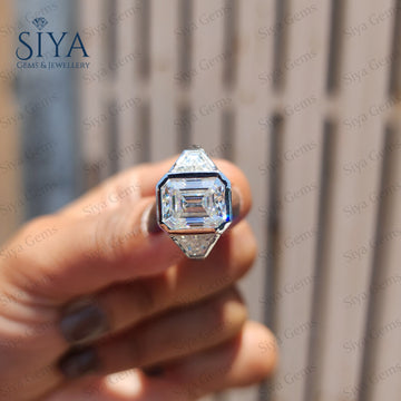 Three Stone Emerald Cut Moissanite Engagement Ring Side Stone Trapezoid Cut Ring 14k Gold Ring Wedding Ring promise Ring Proposal Ring