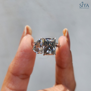 Antique Toi Et Moi Engagement Ring 4.05TW Gray Two Stone Radiant and Pear Cut Moissanite Ring You & Me Gift Ring For Her.