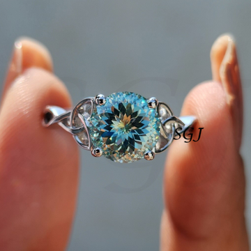 2.11ct Portuguese Cut Cyan Blue Moissanite Ring