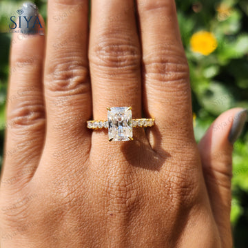 Radiant Cut Moissanite Engagement Ring with Hidden Halo – 14K Solid Gold