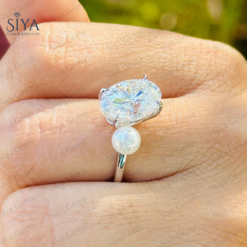 Toi Et Moi Ring 3CT Oval Cut And Pearl Moissanite Engagement Ring Two Stone Wedding Ring Ariana Grande's Celestial Duo Ring Anniversary Gift