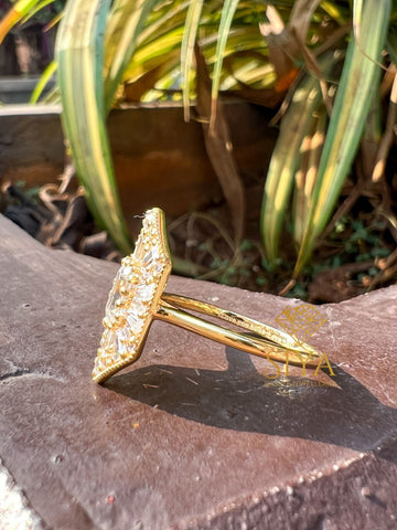 Hexagon Emerald Cut Lab Grown Diamond Ring | Baguette & Round Mosaic Engagement Ring